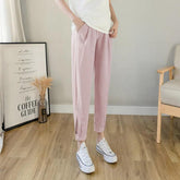 Chiffon Thin Summer Maternity Ankle Pants Fashion Split Button Design Clothes For Pregnant Women Pregnancy Casual Harem Trousers - NTKSTORE